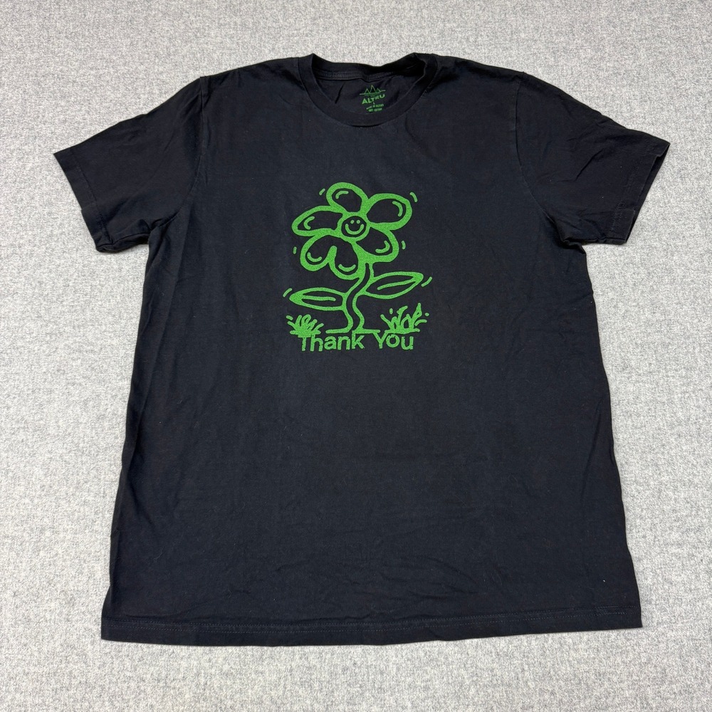Altru Graphic T-Shirt Size Large Black Green Water Your Plants Daily Flower Tee